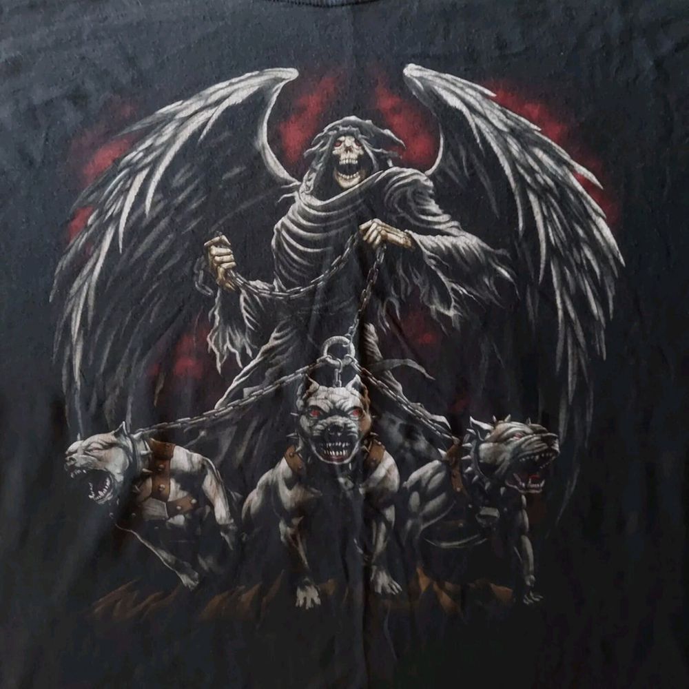 Y2K VTG Winged Grim Reaper Devil Dogs Hellhound Shirt Size 3XL Skeleton 2000s